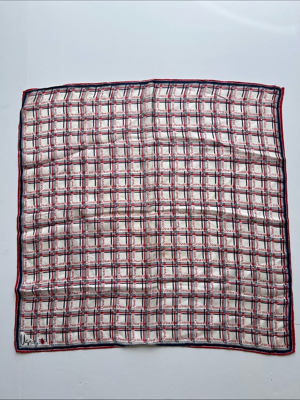 Vintage Vera Neumann Silk Scarf with Red & Navy small Vera’s on all over print